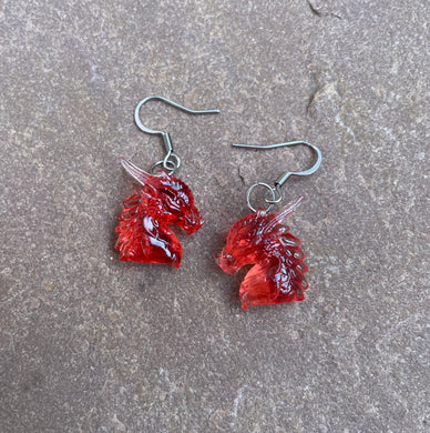 Red Translucent Dragon Head Earrings