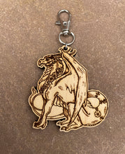 Load image into Gallery viewer, Sitting Flower Dragon Wooden Engraved Keyring Charm