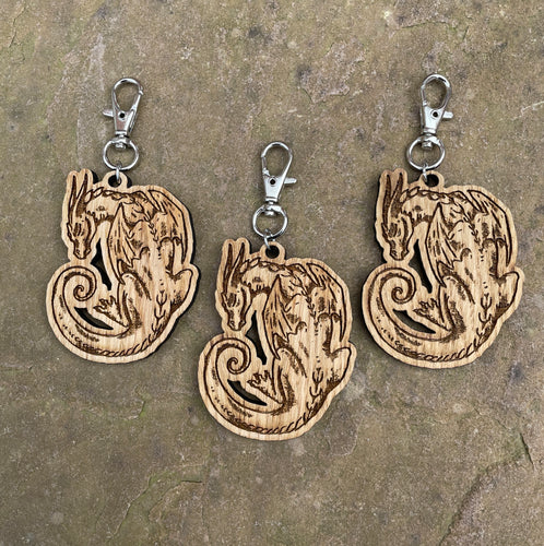 Napping Dragon Wooden Engraved Charm