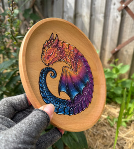 Sleepy Sunset Dragon Handpainted Wooden Trinket Dish