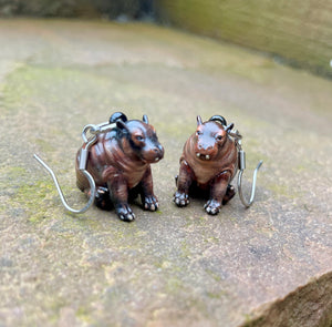 CUSTOM PAINTED Hippo Earrings (Made to order)