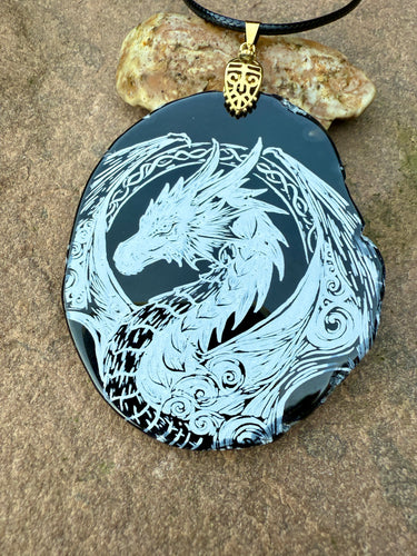 Dragon Engraved Black Agate