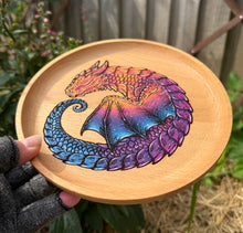 Load image into Gallery viewer, Sleepy Sunset Dragon Handpainted Wooden Trinket Dish