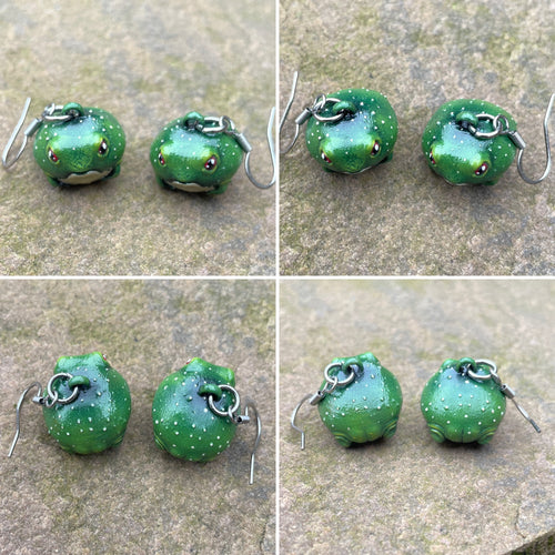 Green grumpy Frog Earrings