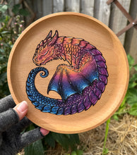 Load image into Gallery viewer, Sleepy Sunset Dragon Handpainted Wooden Trinket Dish