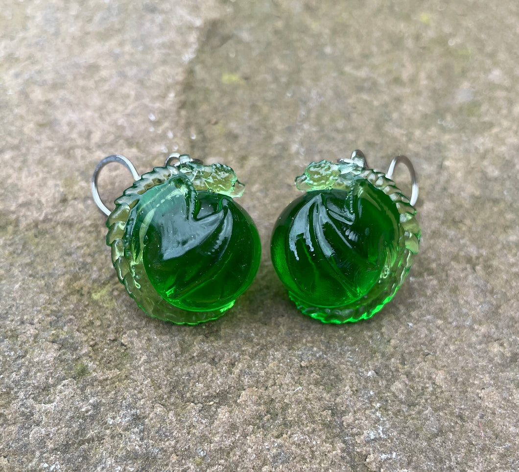 Green Translucent Dragon Bauble Earrings