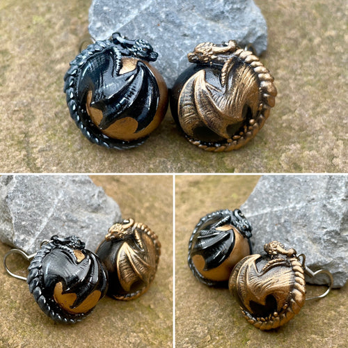 Gold and Black Dragon Bauble Earrings (Made to order)