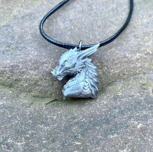 Load image into Gallery viewer, Pewter Dragon Bust Pendant