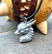 Load image into Gallery viewer, Pewter Dragon Bust Pendant