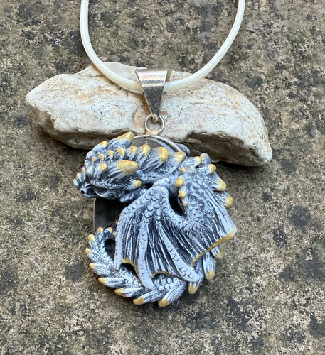 White and Gold Labradorite Dragon Pendant