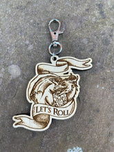 Load image into Gallery viewer, Let&#39;s Roll Dice Dragon Engraved Wooden Keyring Charm