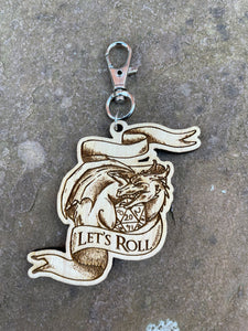 Let's Roll Dice Dragon Engraved Wooden Keyring Charm
