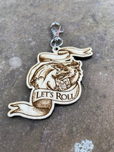 Load image into Gallery viewer, Let&#39;s Roll Dice Dragon Engraved Wooden Keyring Charm