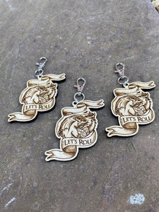 Let's Roll Dice Dragon Engraved Wooden Keyring Charm