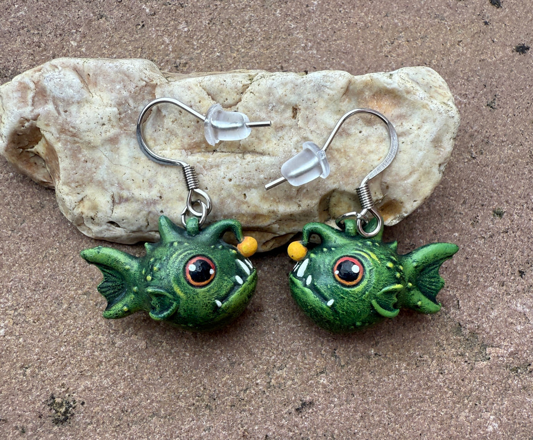 Adorable Anglerfish resin earrings