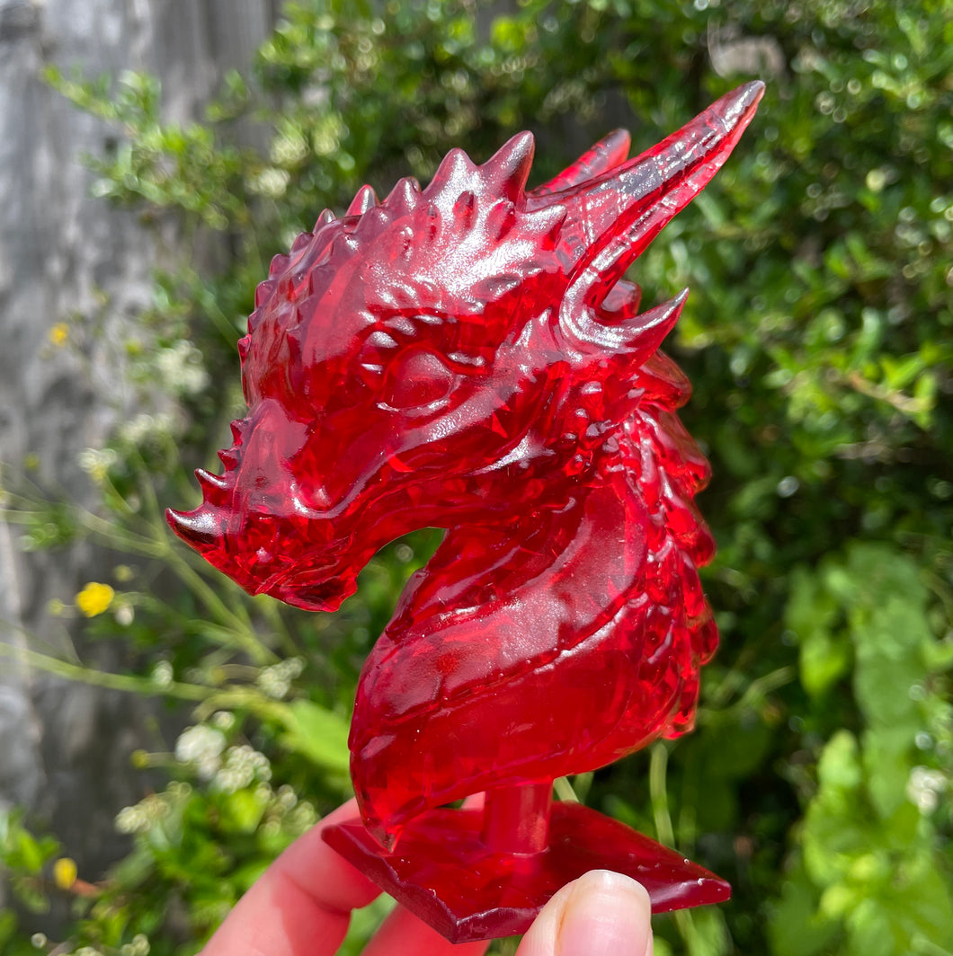 Translucent red resin dragon bust