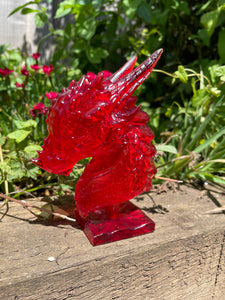 Translucent red resin dragon bust