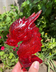 Translucent red resin dragon bust