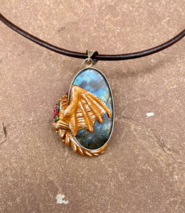 Flower Labradorite Dragon Pendant