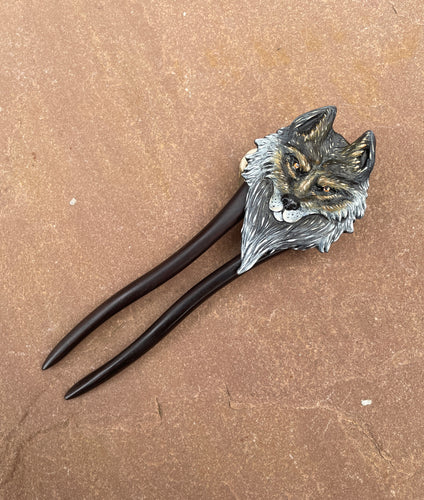Hand Sculpted Wolf Hair Stick