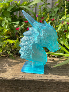 Translucent blue resin dragon bust