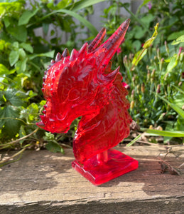 Translucent red resin dragon bust