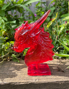 Translucent red resin dragon bust