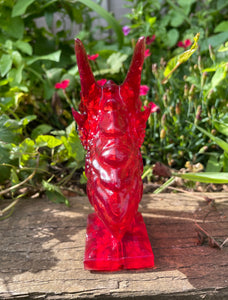 Translucent red resin dragon bust