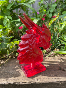 Translucent red resin dragon bust