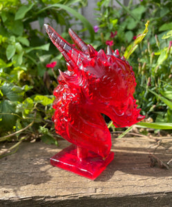 Translucent red resin dragon bust