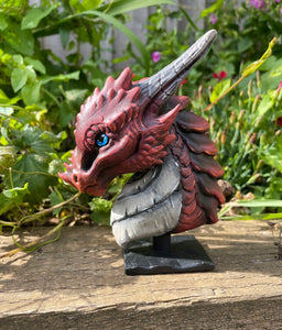 Hand painted red resin dragon bust