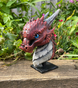 Hand painted red resin dragon bust