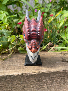 Hand painted red resin dragon bust