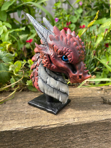 Hand painted red resin dragon bust