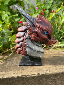 Hand painted red resin dragon bust