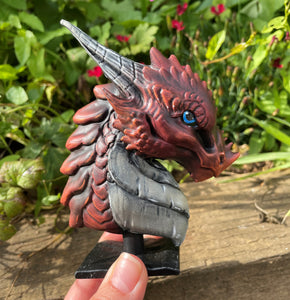 Hand painted red resin dragon bust