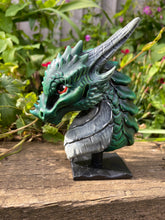 Load image into Gallery viewer, Hand painted green resin dragon bust