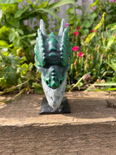 Load image into Gallery viewer, Hand painted green resin dragon bust