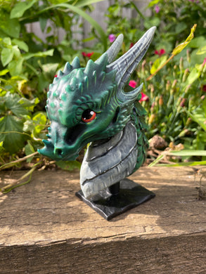 Hand painted green resin dragon bust