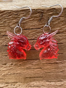 Red Translucent Dragon Head Earrings
