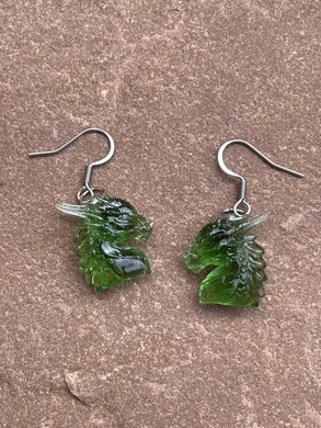 Green Translucent Dragon Head Earrings