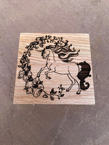 Flower Unicorn 9cm Wooden Box