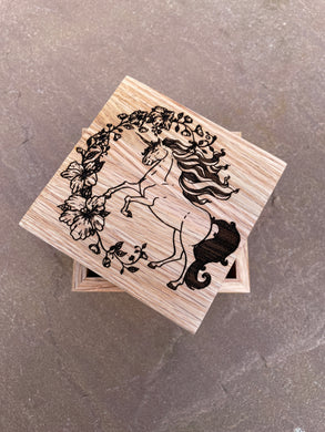 Flower Unicorn 9cm Wooden Box