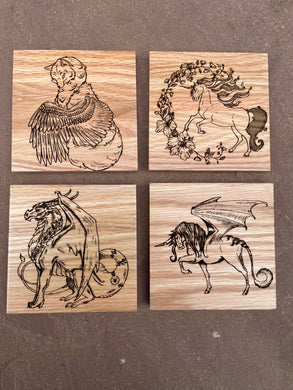 Fantastical Creatures Wooden Coaster Set