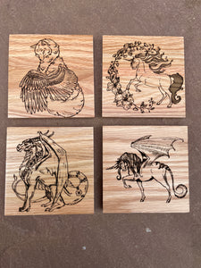 Fantastical Creatures Wooden Coaster Set
