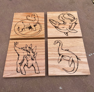 Happy Dinosaur Wooden Coaster Set
