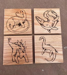 Happy Dinosaur Wooden Coaster Set