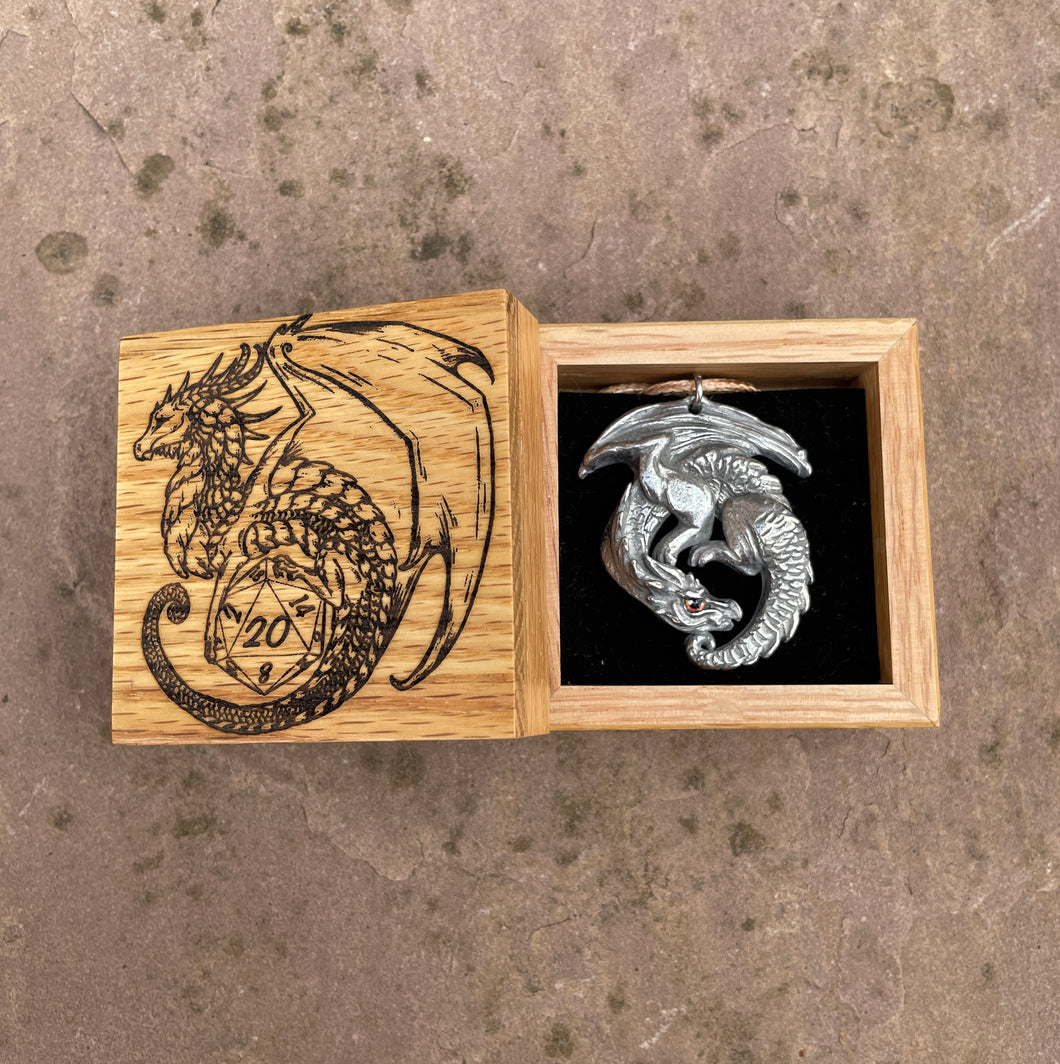 Engraved Box and Pewter Dragon Necklace Gift Set