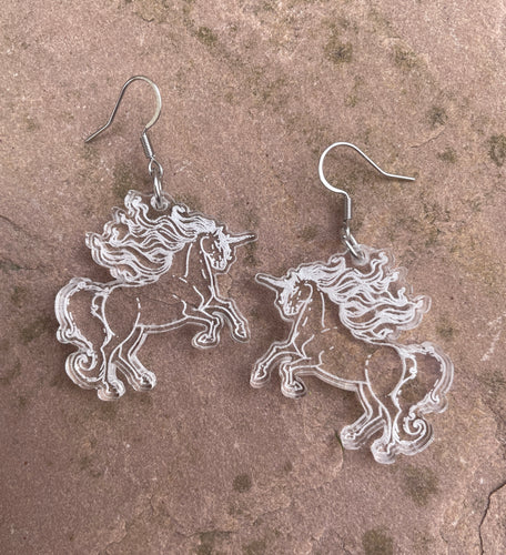 Clear Acrylic Unicorn Earrings