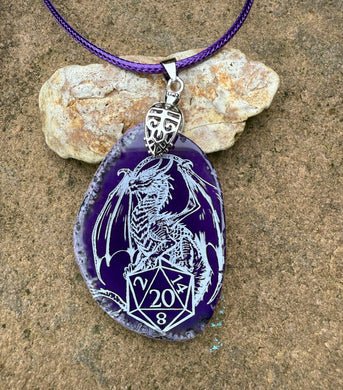 Purple Dice Dragon Engraved Agate